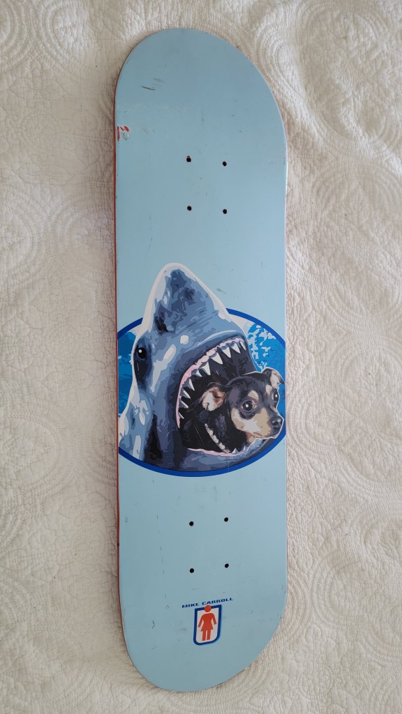 Girl Skateboard Company Mike Carroll Shark Eating dog skateboard deck bottom