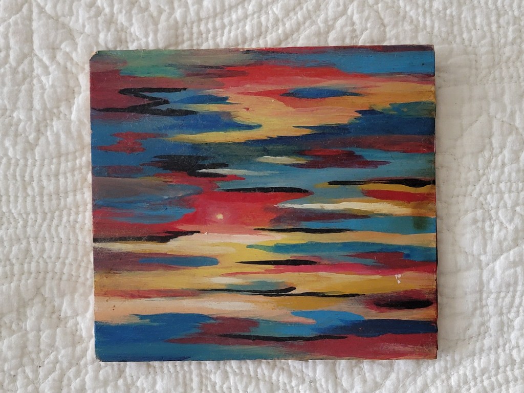 Brian Mylius Oil painting on cohiba cigar box Venice Beach sunset abstract 2008