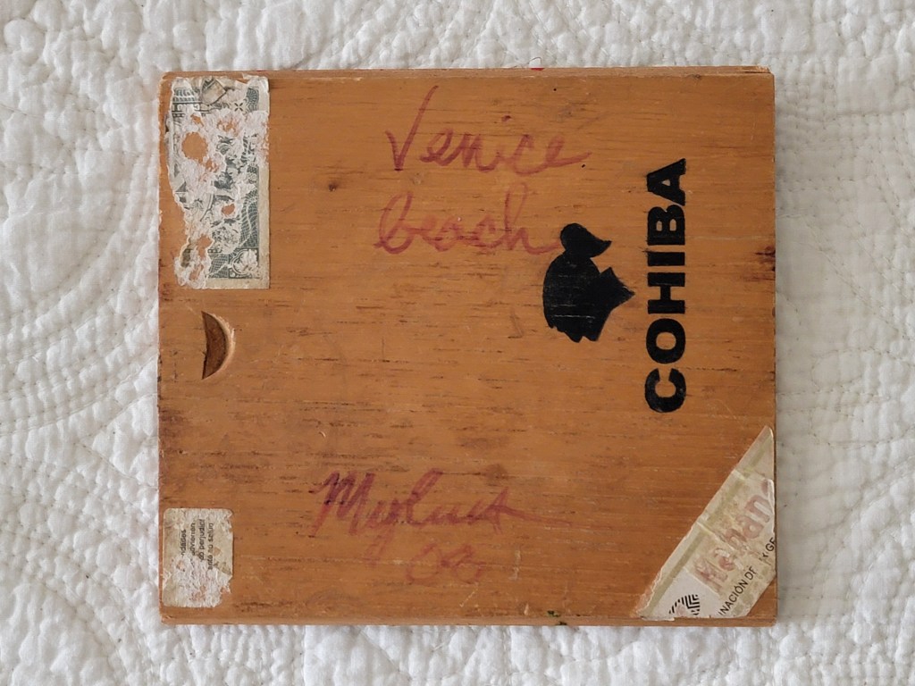 Brian Mylius Oil painting on cohiba cigar box Venice Beach sunset abstract 2008