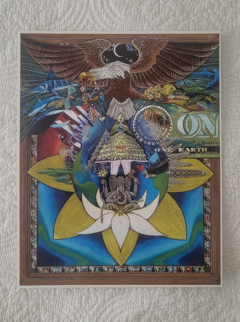 Tad print color pencil art lotus ganesh eagle third eye one earth