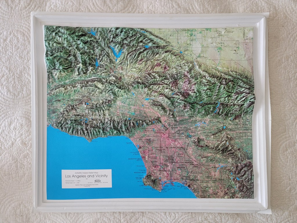 Satellite Raised Relief Map Los Angeles and Vicinity 1990 Produced by Kistler
4000 Dahalia St, Denver, CO 80217-5467
(800) 523-5485
Satellite Photo and Cartography from USGS
Copyright 1983
Los Angeles California