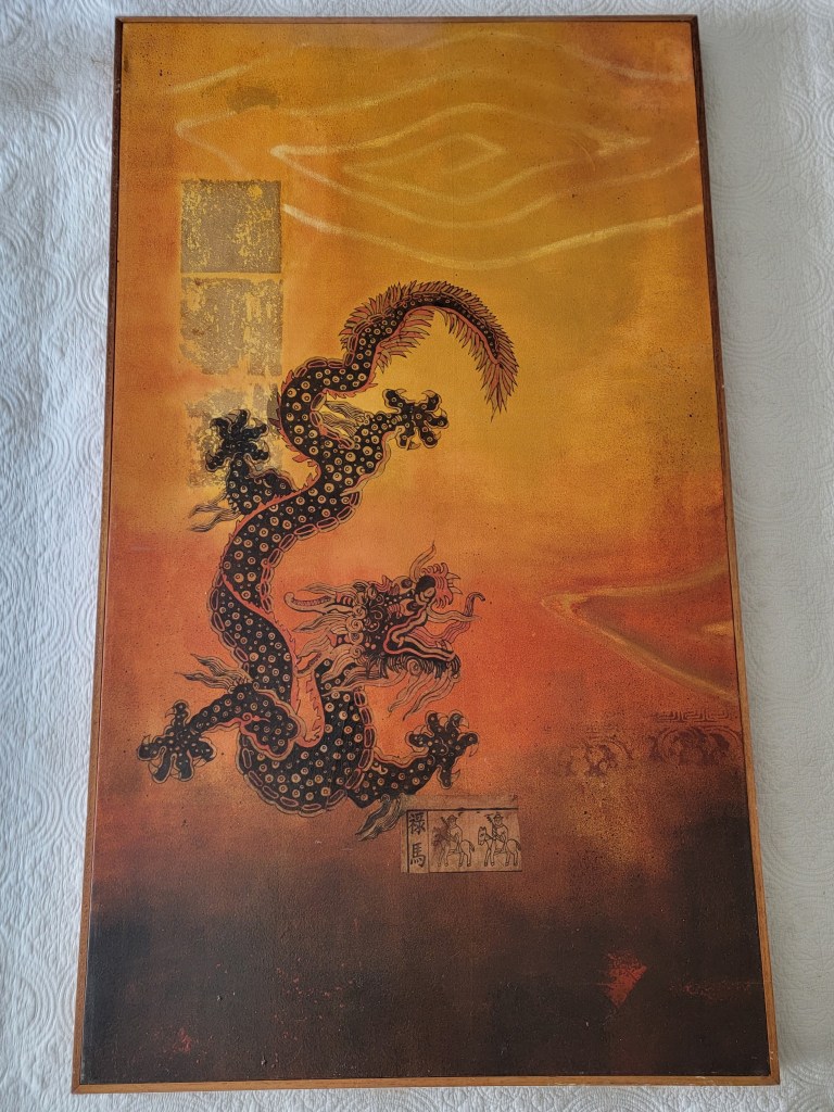 Pablo Gentile Art
Buddha Clouds
Mixed Media, oil, paper, gold foil
Diptych
Left panel
Large Dragon
Orange