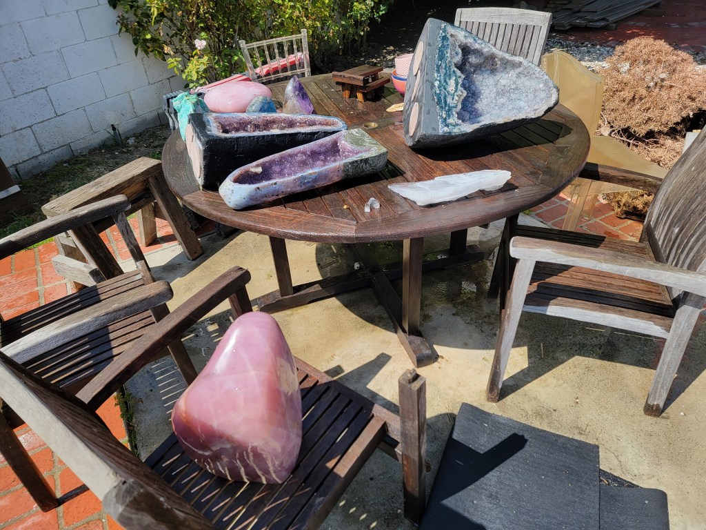 Crystals being cleaned in sunlight